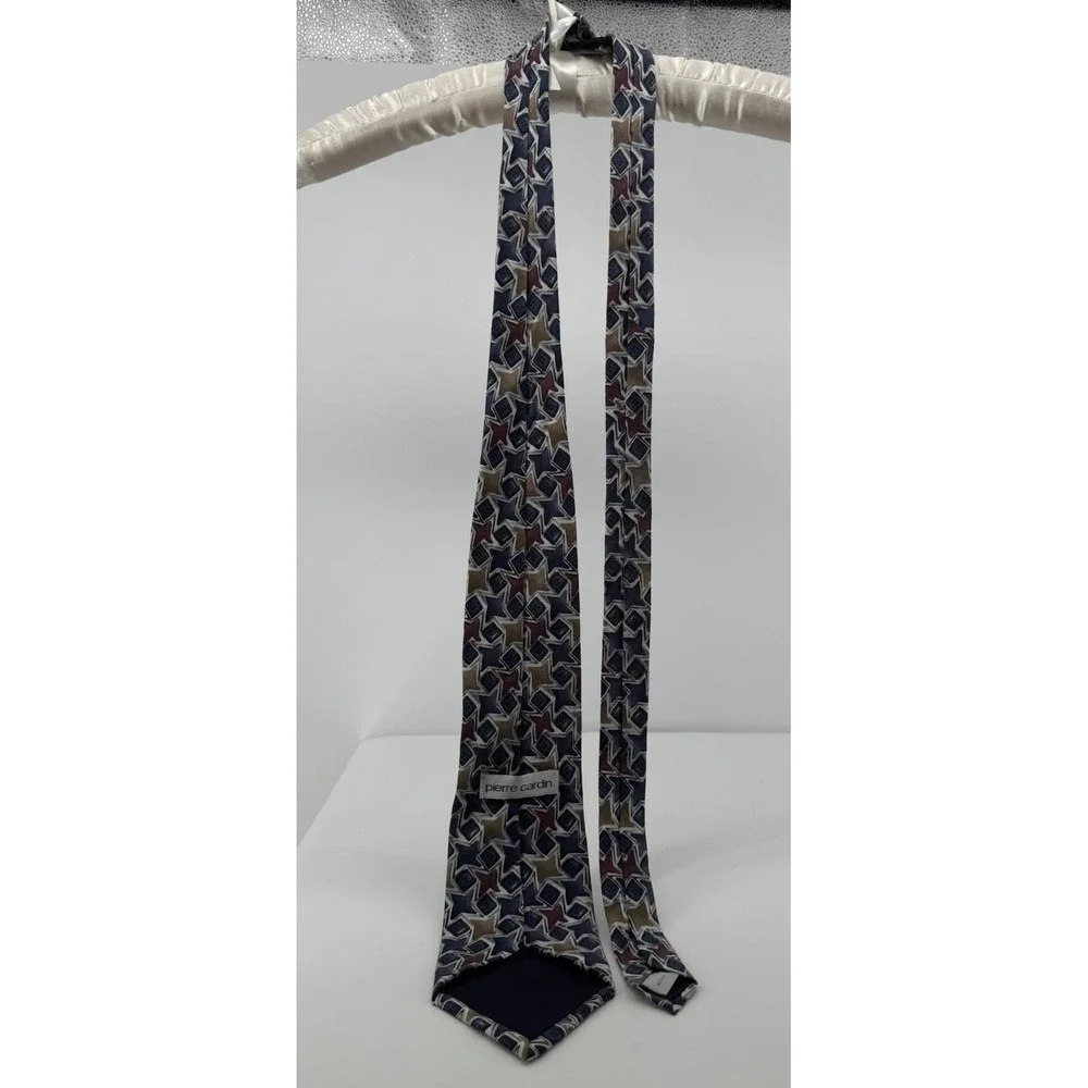 NWOT Vintage Pierre Cardin Silk Tie Blue Burgundy Geometric Wide Designer 90's